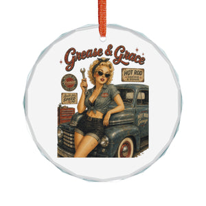 Retro Pin-Up Mechanic Crystal Ornament – “Guns & Grace” Vintage Car Gift