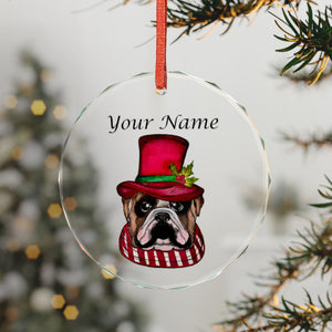 Personalized Bulldog Crystal Ornament — Custom Name Holiday Glass Decoration