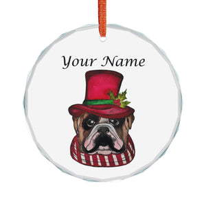 Personalized Bulldog Crystal Ornament — Custom Name Holiday Glass Decoration