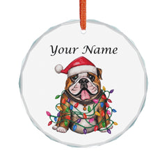 Personalized Christmas Bulldog Glass Ornament – Custom Name Holiday Decoration