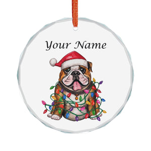 Personalized Christmas Bulldog Glass Ornament – Custom Name Holiday Decoration