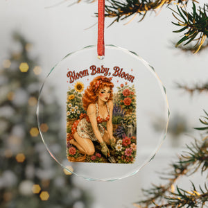Crystal Ornament - Vintage Pinup "Bloom Baby Bloom" Floral Keepsake