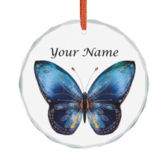 Personalized Blue Butterfly Crystal Ornament — Custom Name Glass Keepsake (Holiday, Memorial, Gift)