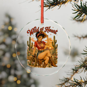 Crystal Ornament — Retro 'Wild at Heart' Cowgirl Glass Holiday Decoration