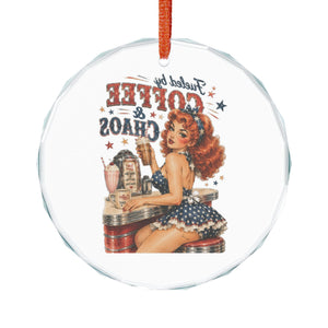 Crystal Ornament - 'Fueled by Coffee & Chaos' Vintage Pin-Up Holiday Keepsake