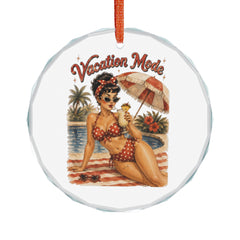 Crystal Ornament - Retro Pinup 'Vacation Mode' Beach Glass Keepsake