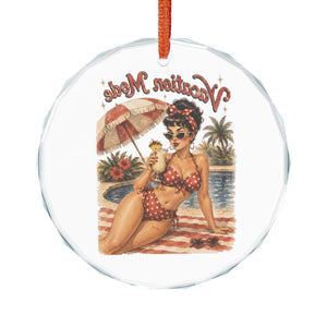 Crystal Ornament - Retro Pinup 'Vacation Mode' Beach Glass Keepsake