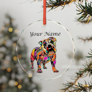 Personalized Bulldog Crystal Ornament - Colorful Stained Glass Dog Keepsake