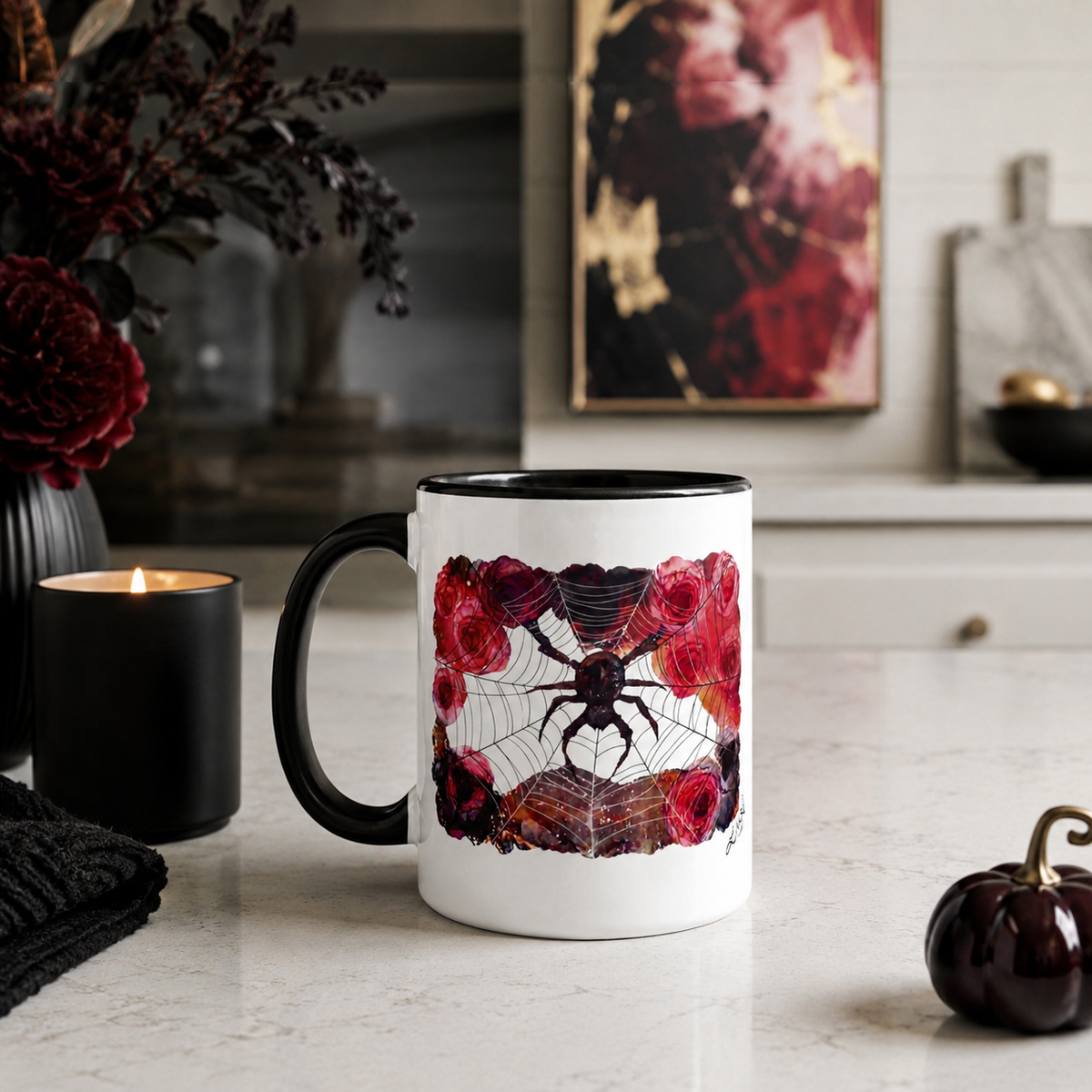 'Dangerous Delight' Gothic Spider & Roses Mug by Layla Moody