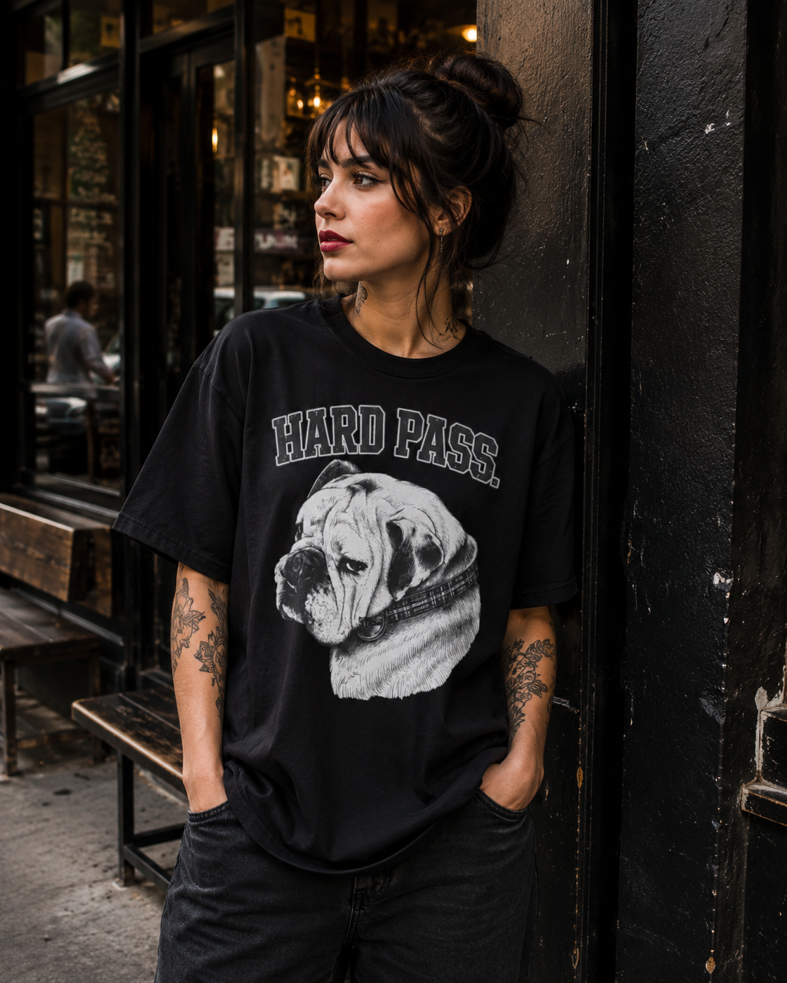 'Hard Pass' English Bulldog Tee by Layla Moody