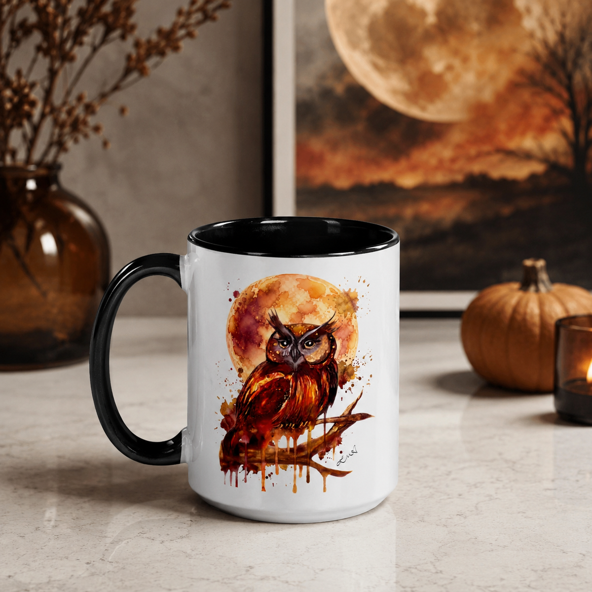 'Hoot' Alcohol Ink Owl Mug by Layla Moody