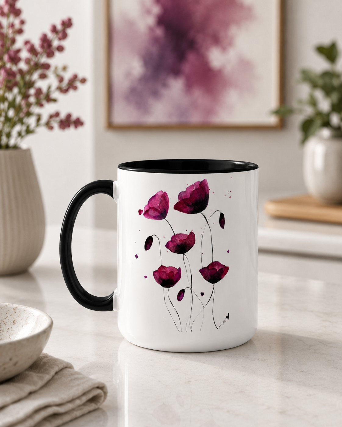 'Sleepy Poppies' Watercolor Mug by Layla Moody