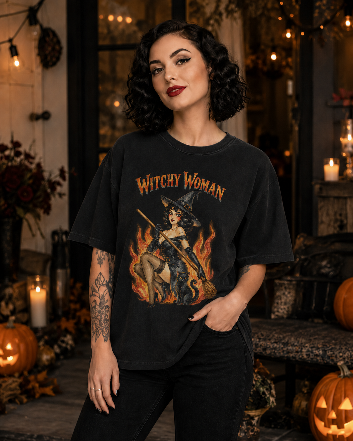 'Witchy Woman' Pin-Up Women's Relaxed Tee by Layla Moody