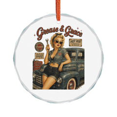 Retro Pin-Up Mechanic Crystal Ornament – “Guns & Grace” Vintage Car Gift