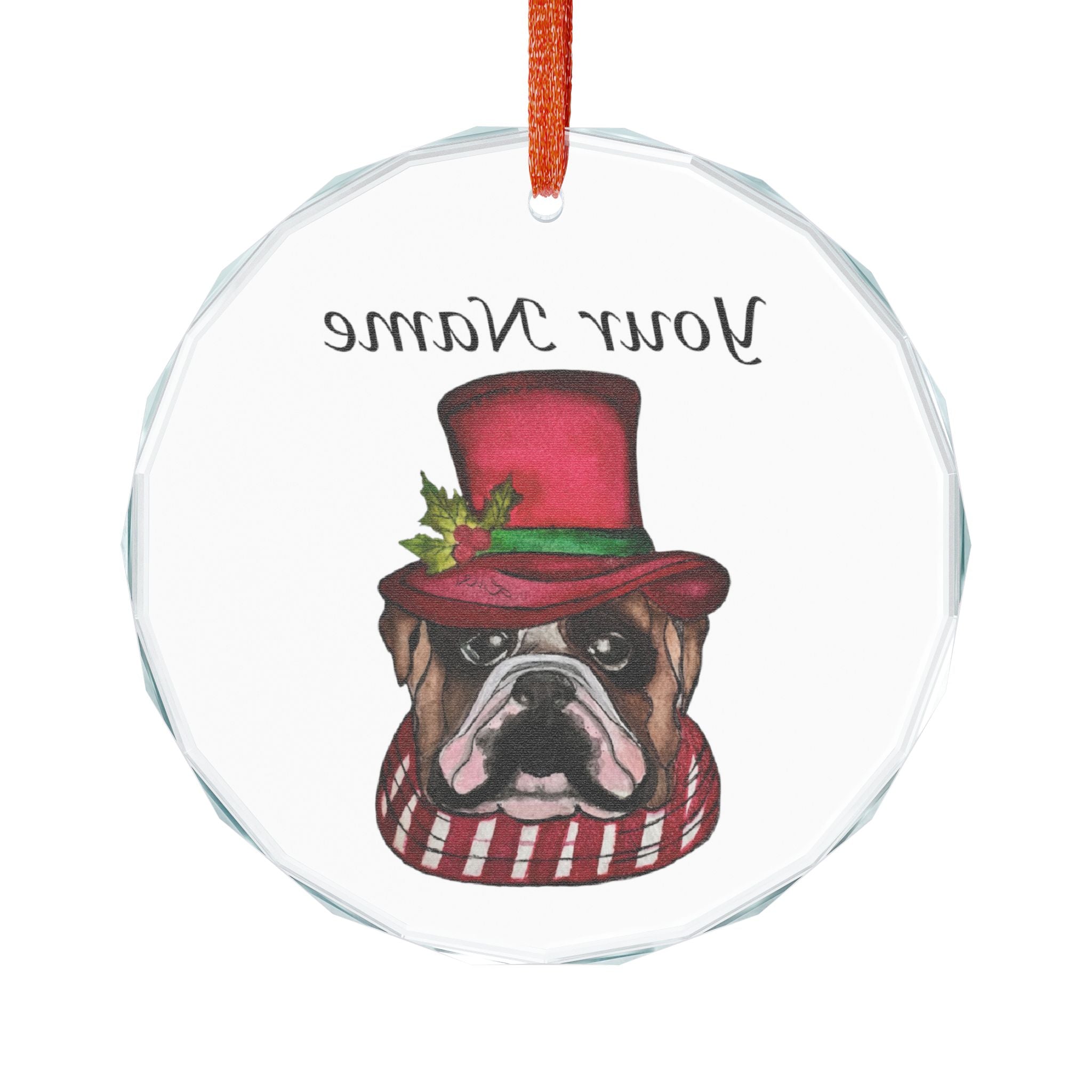 Personalized Bulldog Crystal Ornament — Custom Name Holiday Glass Decoration
