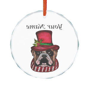 Personalized Bulldog Crystal Ornament — Custom Name Holiday Glass Decoration