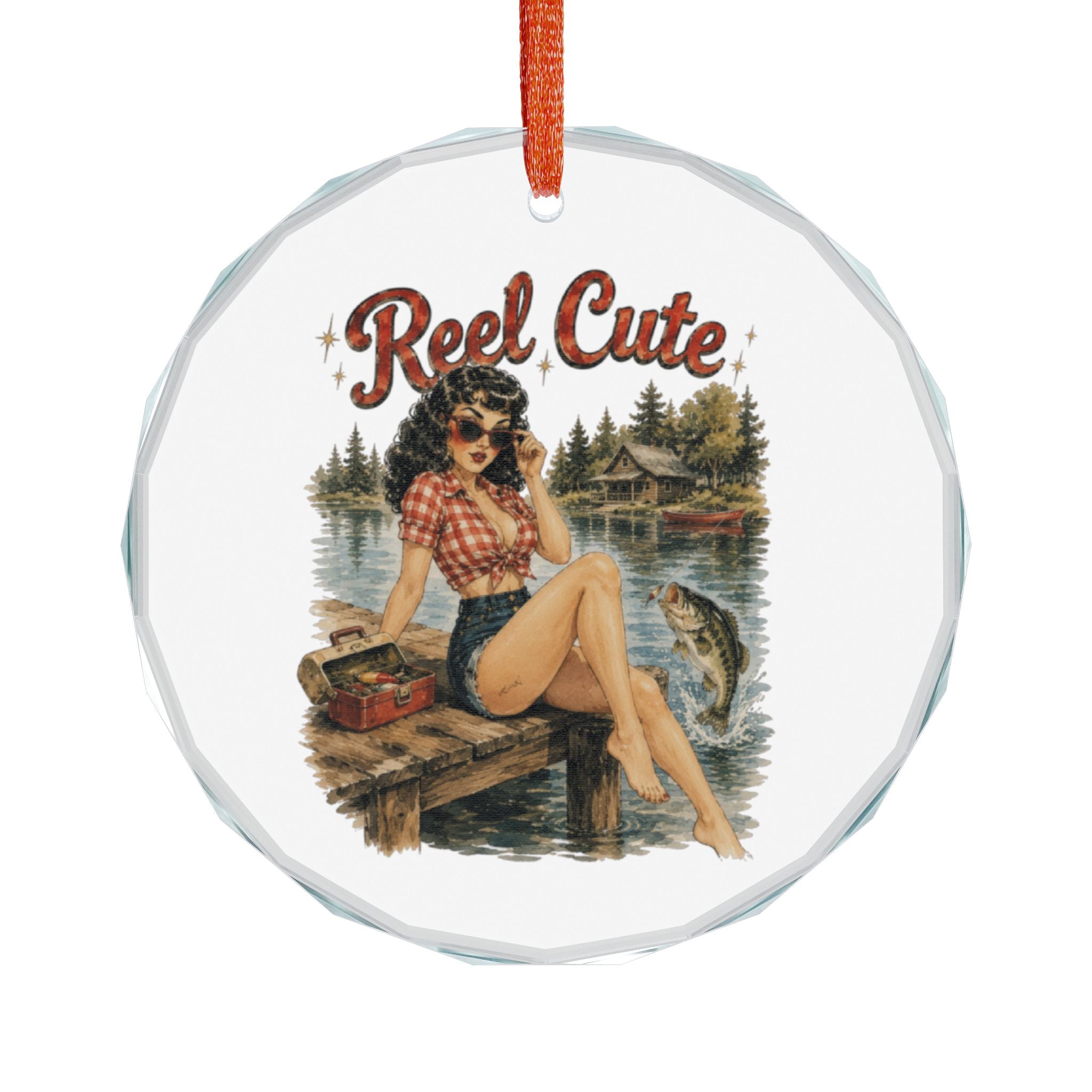 Crystal Ornament — Vintage 'Reel Cute' Fishing Pinup Glass Décor