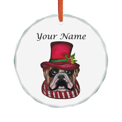 Personalized Bulldog Crystal Ornament — Custom Name Holiday Glass Decoration