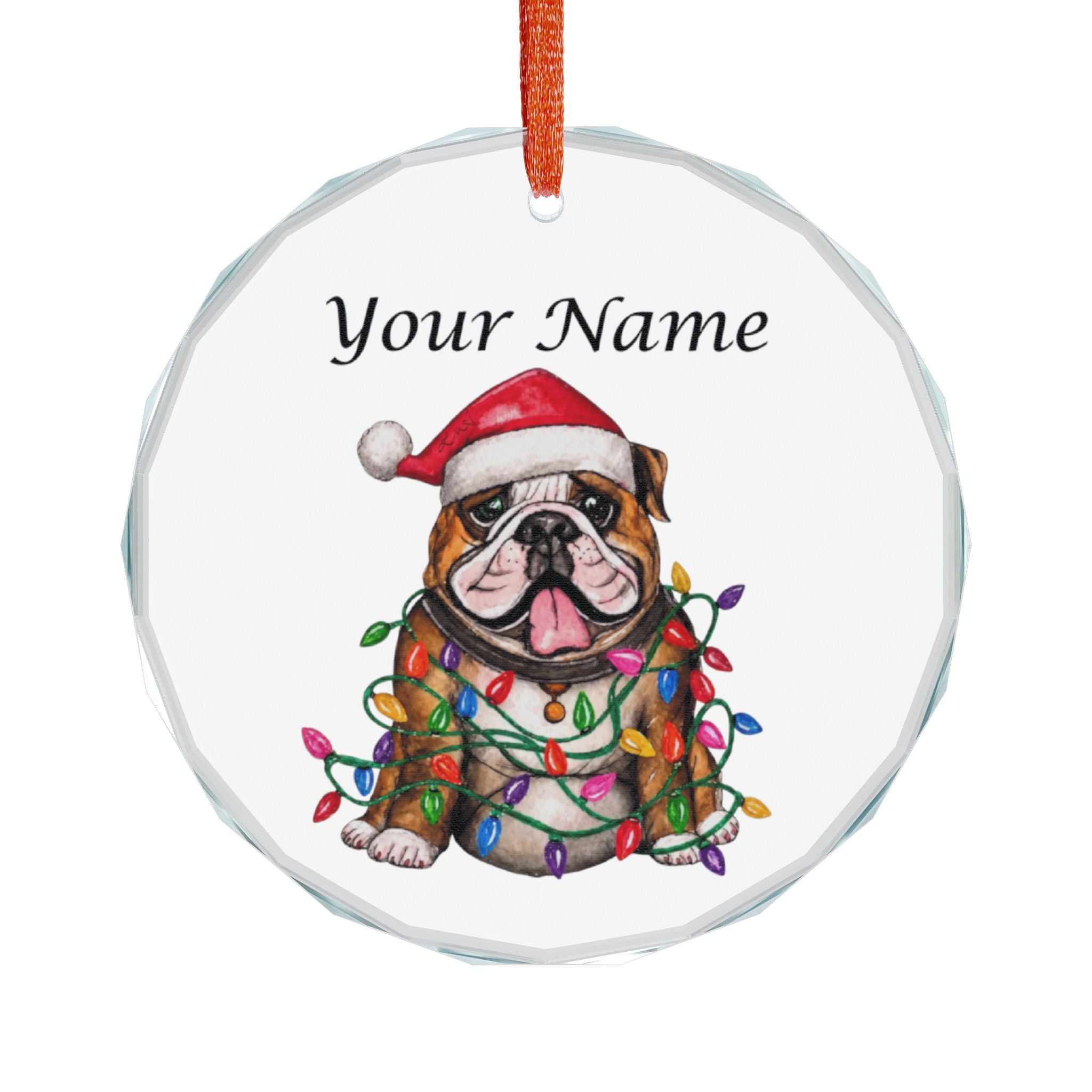 Personalized Christmas Bulldog Glass Ornament – Custom Name Holiday Decoration