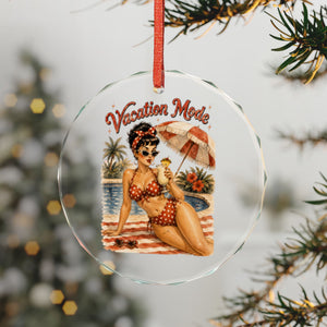 Crystal Ornament - Retro Pinup 'Vacation Mode' Beach Glass Keepsake