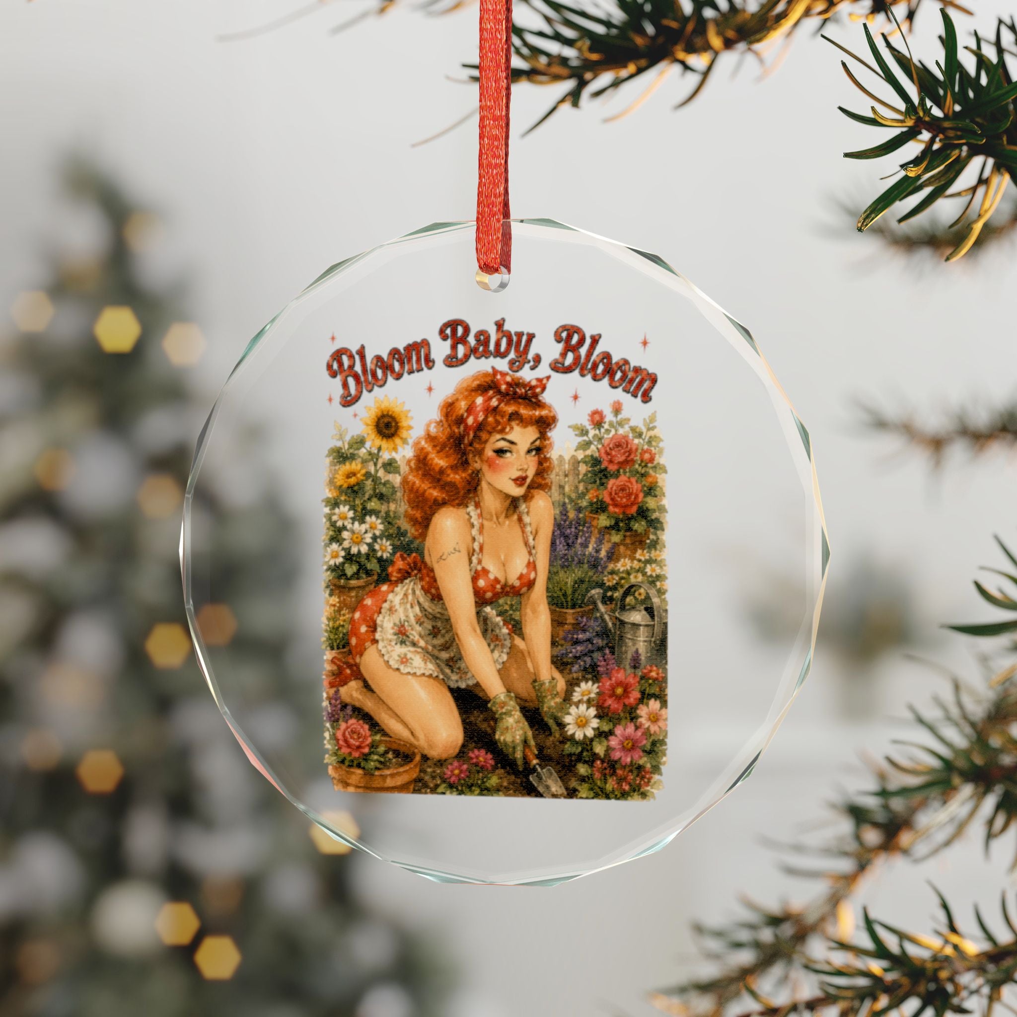 Crystal Ornament - Vintage Pinup "Bloom Baby Bloom" Floral Keepsake