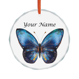 Personalized Blue Butterfly Crystal Ornament — Custom Name Glass Keepsake (Holiday, Memorial, Gift)