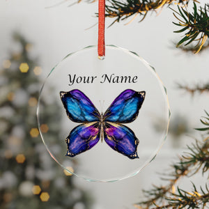 Personalized Butterfly Crystal Ornament — Custom Name Glass Keepsake
