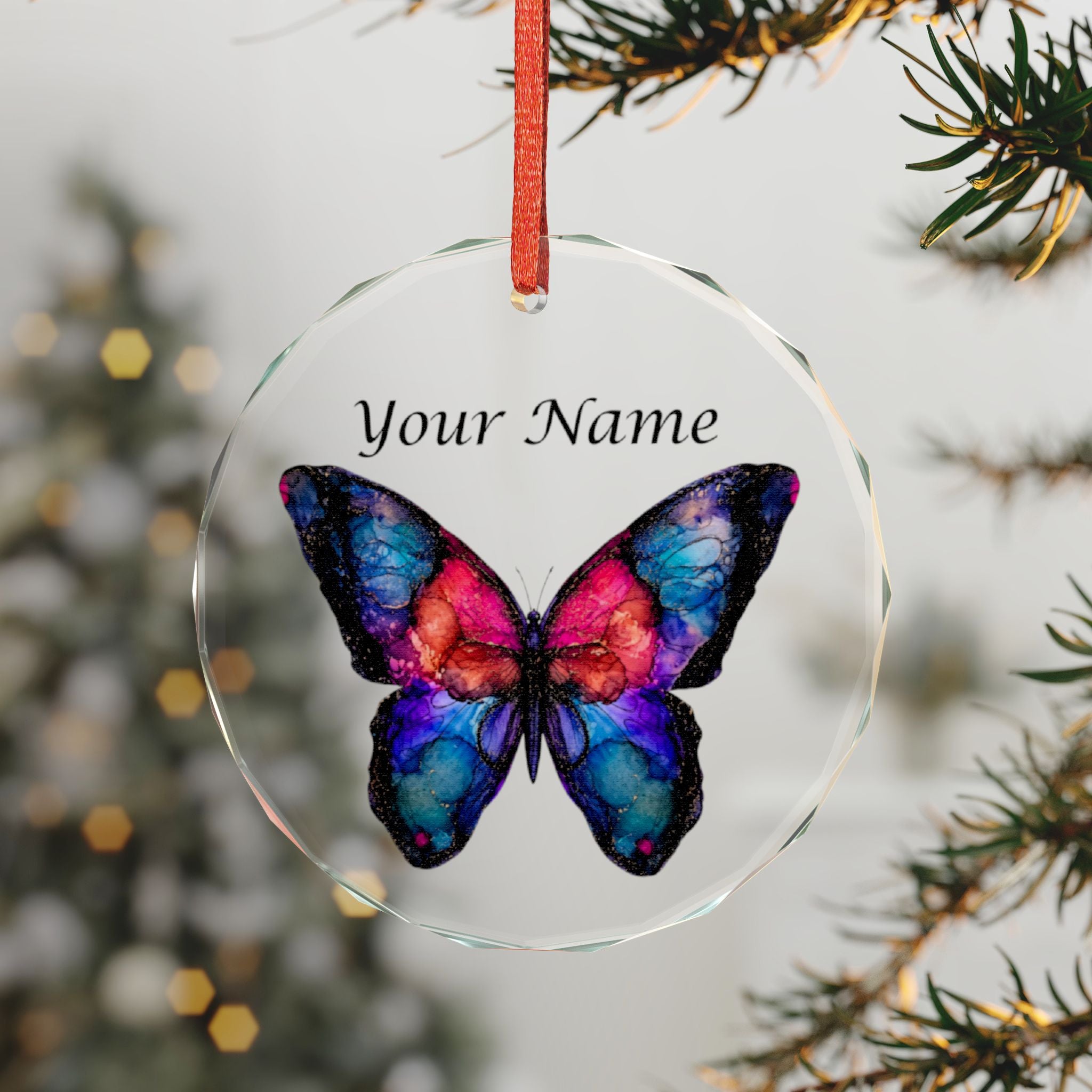 Personalized Butterfly Crystal Ornament — Custom Name Glass Keepsake