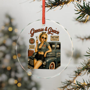 Retro Pin-Up Mechanic Crystal Ornament – “Guns & Grace” Vintage Car Gift