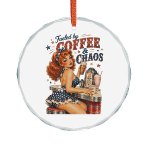 Crystal Ornament - 'Fueled by Coffee & Chaos' Vintage Pin-Up Holiday Keepsake