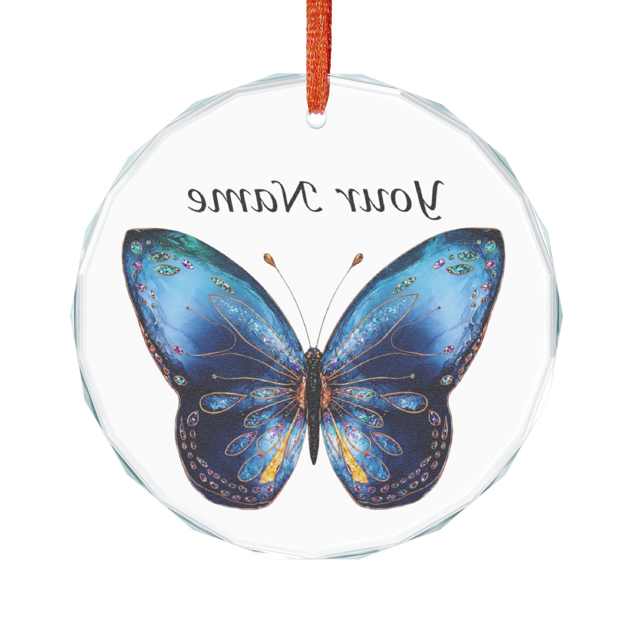 Personalized Blue Butterfly Crystal Ornament — Custom Name Glass Keepsake (Holiday, Memorial, Gift)