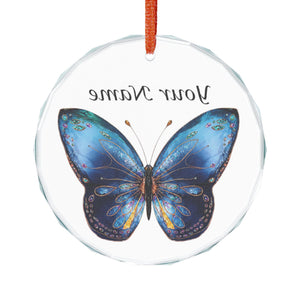Personalized Blue Butterfly Crystal Ornament — Custom Name Glass Keepsake (Holiday, Memorial, Gift)