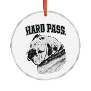 Crystal Ornament — "Hard Pass" Bulldog Glass Holiday Decoration