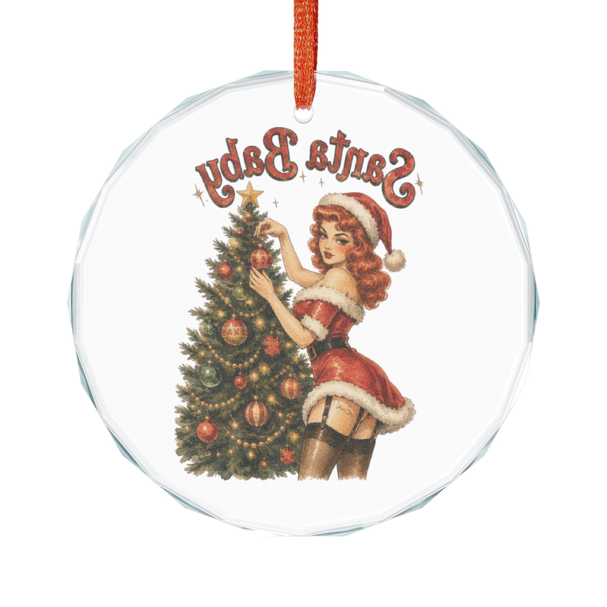 Crystal Ornament – Vintage Pinup 'Santa Baby' Christmas Tree Decoration