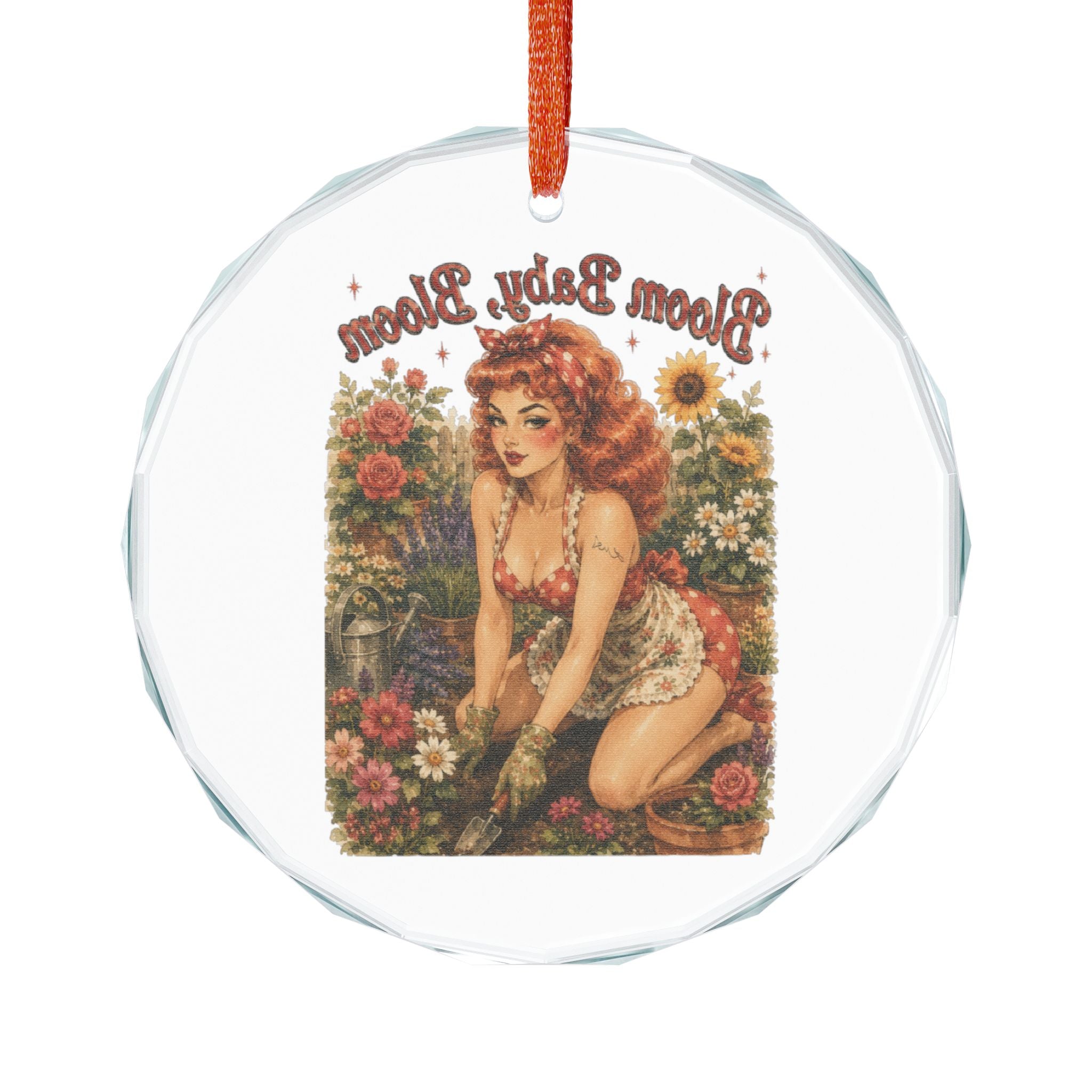 Crystal Ornament - Vintage Pinup "Bloom Baby Bloom" Floral Keepsake