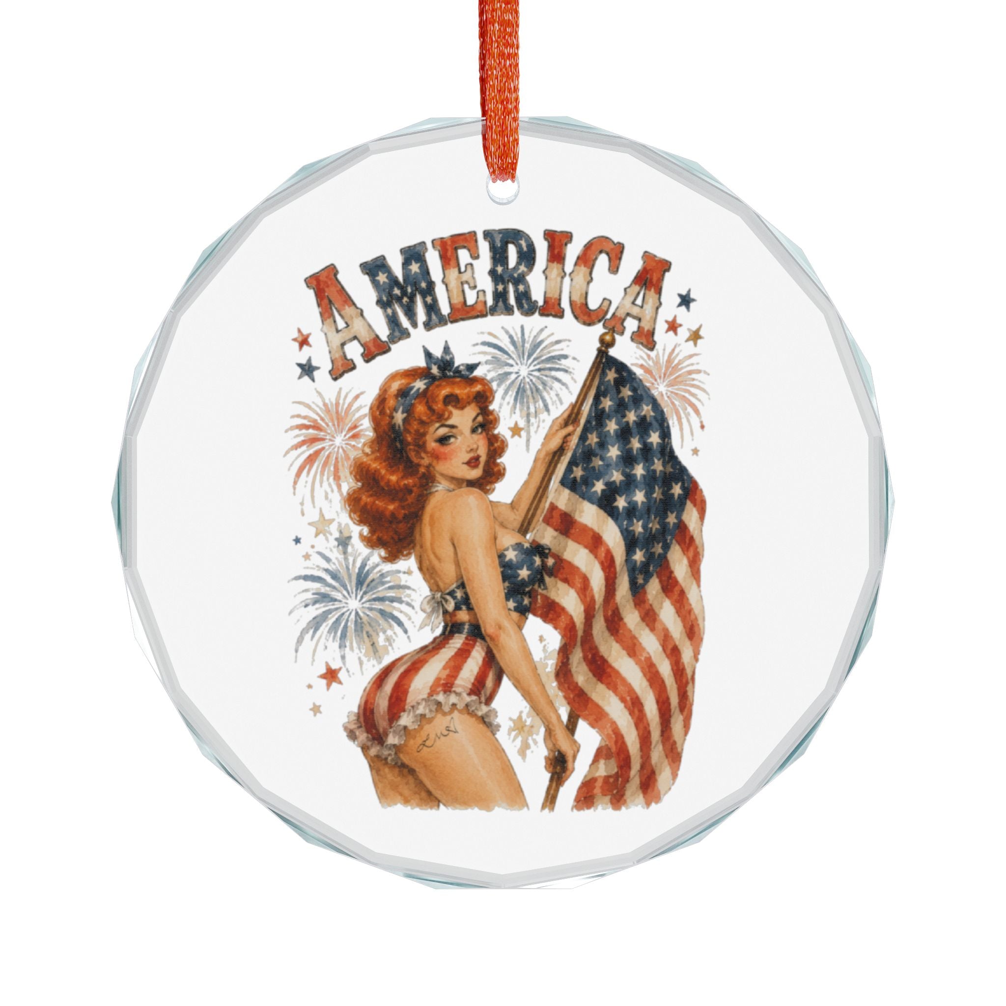 Patriotic Pin-Up Girl Crystal Ornament – America Flag Vintage Holiday Décor