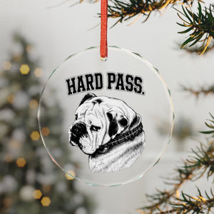 Crystal Ornament — "Hard Pass" Bulldog Glass Holiday Decoration