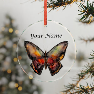 Personalized Butterfly Crystal Ornament — Custom Name Glass Holiday Decoration