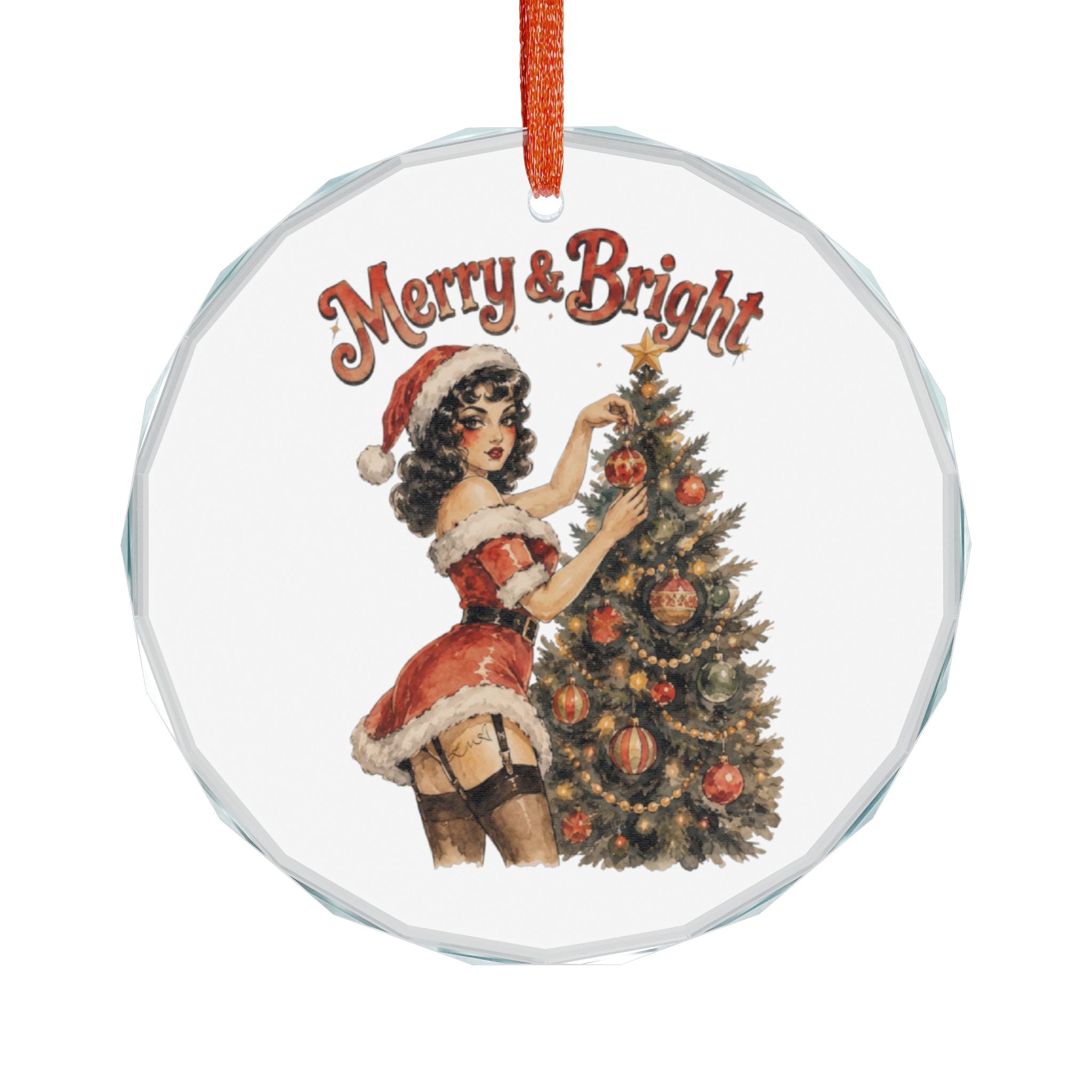 Merry & Bright Pinup Santa Ornament — Vintage Glass Christmas Decoration