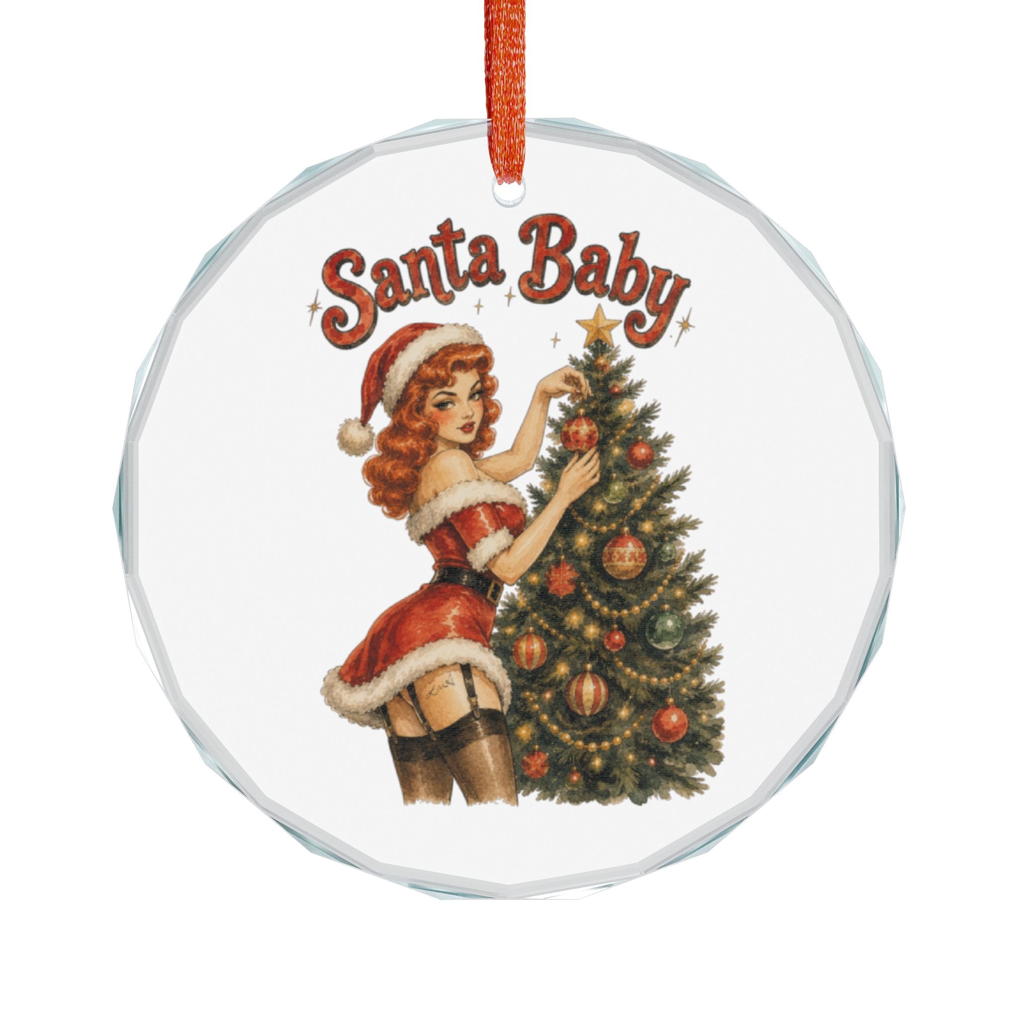 Crystal Ornament – Vintage Pinup 'Santa Baby' Christmas Tree Decoration