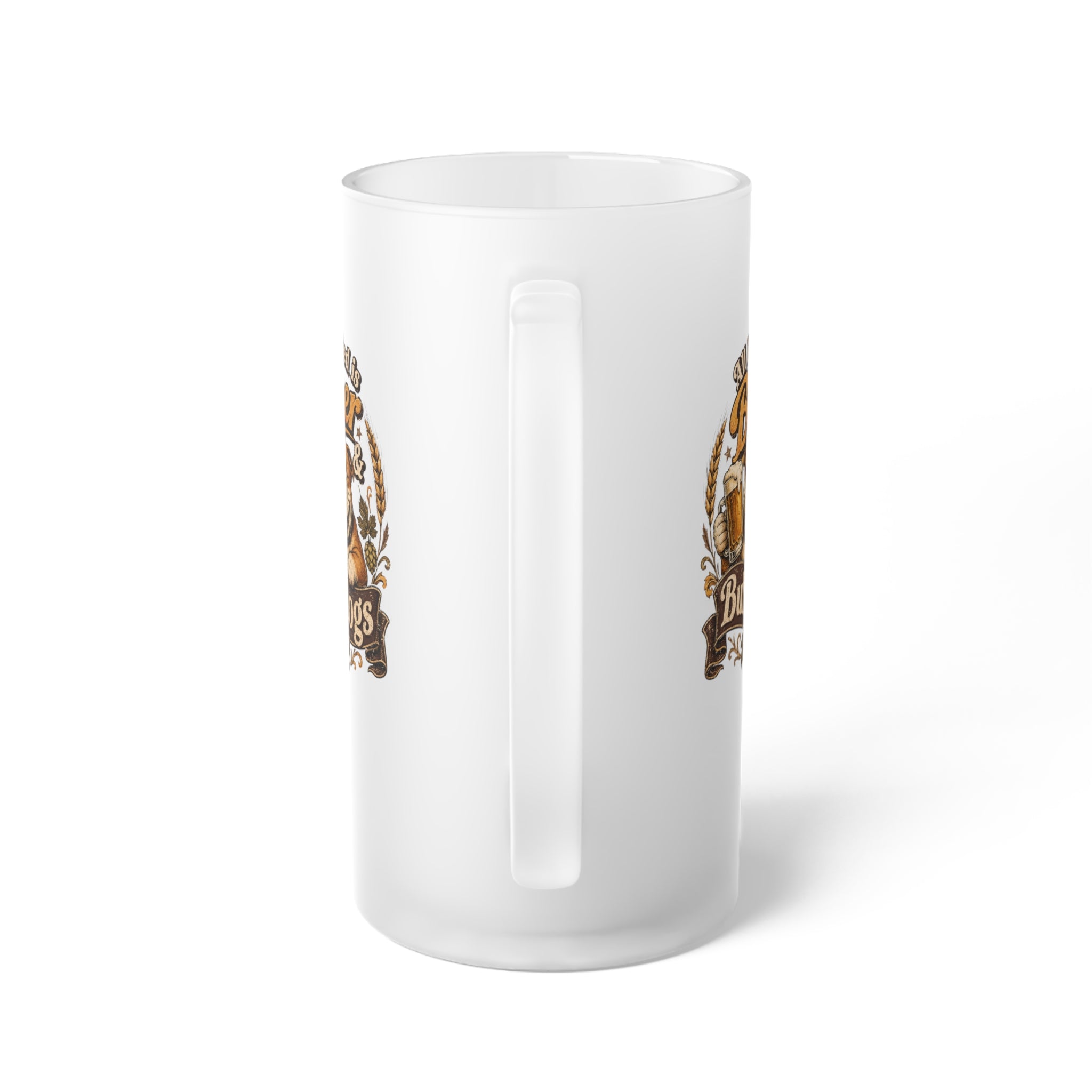 Frosted Glass Beer Mug — Vintage Brew Crest Beer Stein