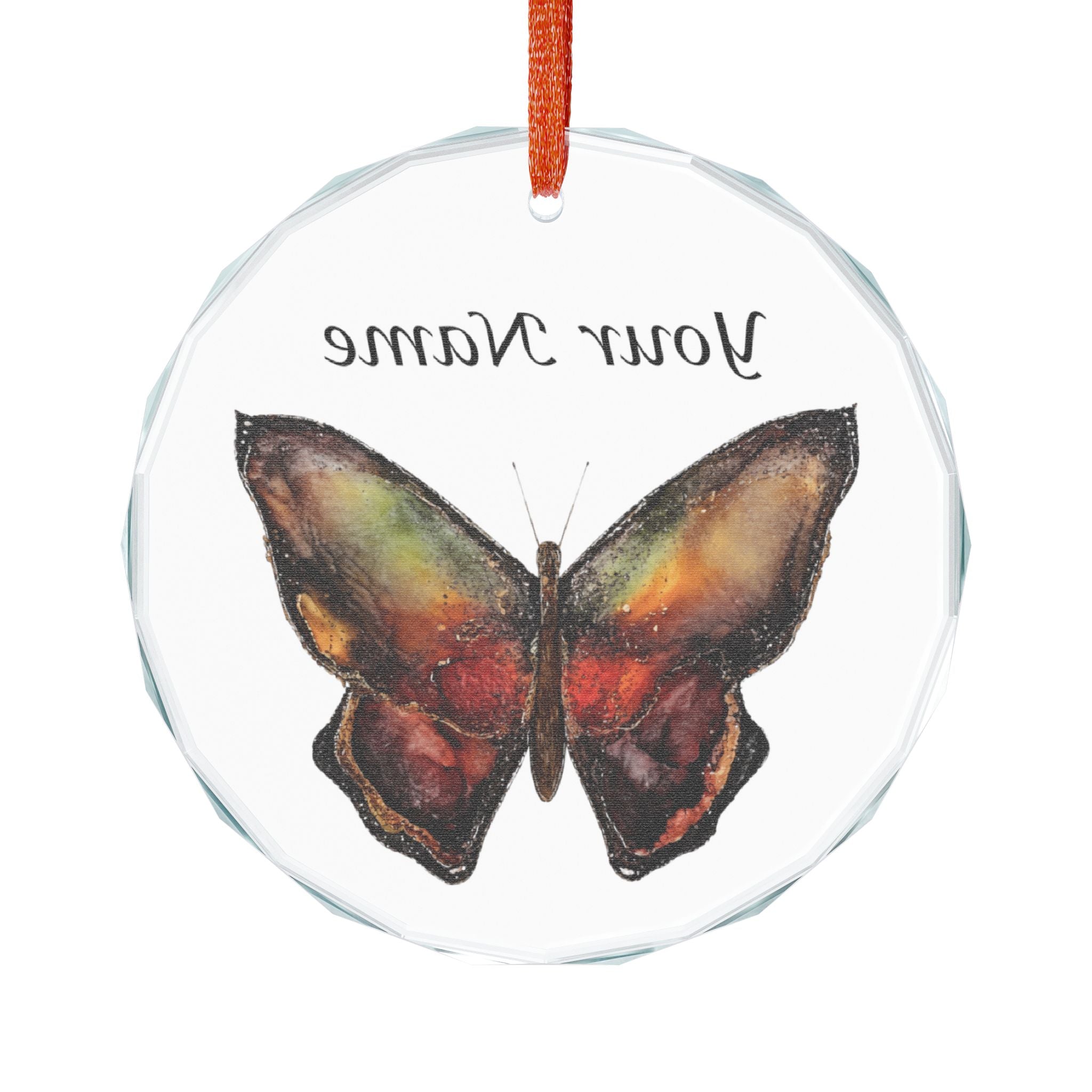 Personalized Butterfly Crystal Ornament — Custom Name Glass Holiday Decoration