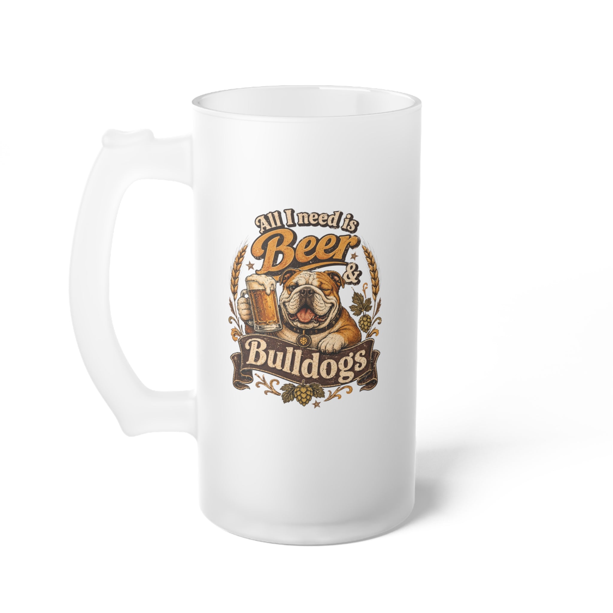 Frosted Glass Beer Mug — Vintage Brew Crest Beer Stein