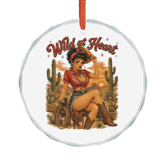 Crystal Ornament — Retro 'Wild at Heart' Cowgirl Glass Holiday Decoration