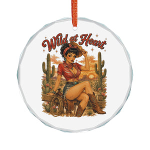 Crystal Ornament — Retro 'Wild at Heart' Cowgirl Glass Holiday Decoration