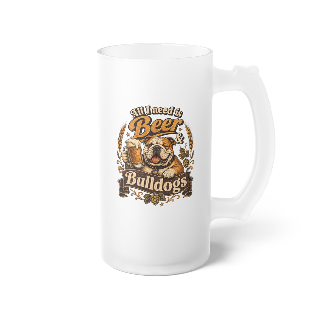 Frosted Glass Beer Mug — Vintage Brew Crest Beer Stein