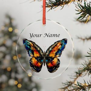 Personalized Butterfly Crystal Ornament — Custom Name Glass Holiday Decoration
