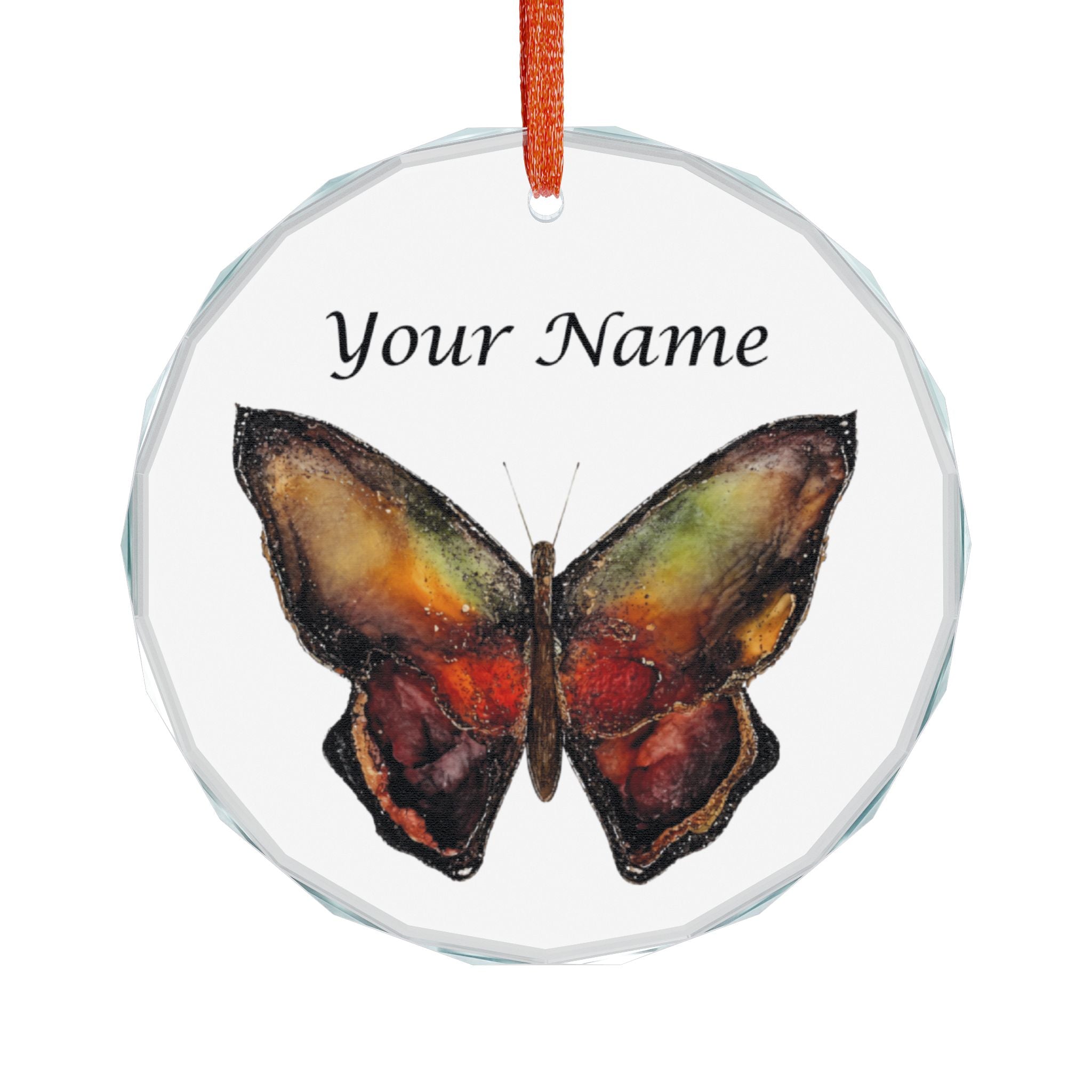 Personalized Butterfly Crystal Ornament — Custom Name Glass Holiday Decoration