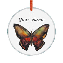 Personalized Butterfly Crystal Ornament — Custom Name Glass Holiday Decoration