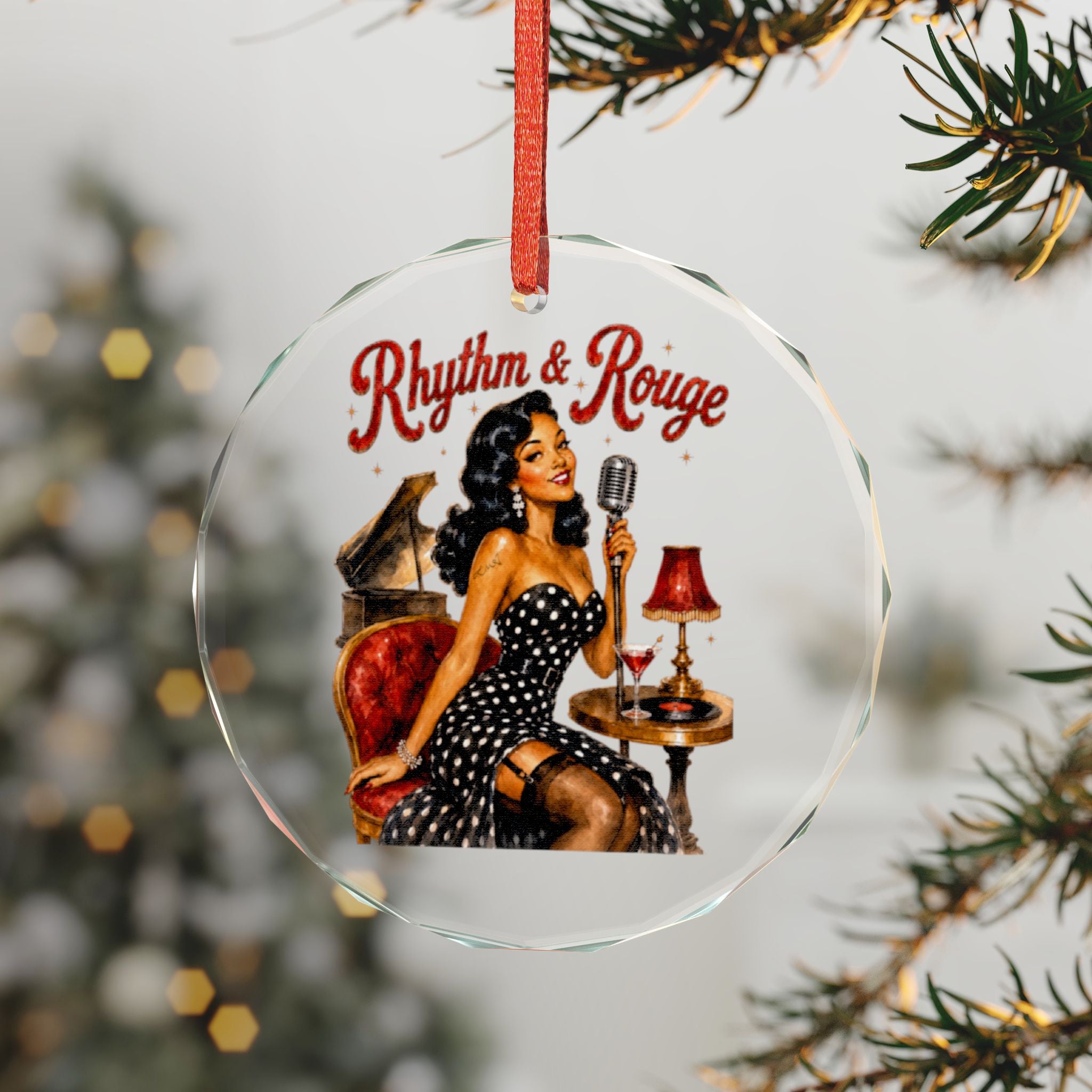 Crystal Ornament — Retro Pinup 'Rhythm & Rouge' Glass Holiday Decoration